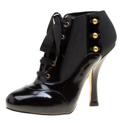 Dolce and Gabbana Black Leather Lace Up Ankle Booties Size 38