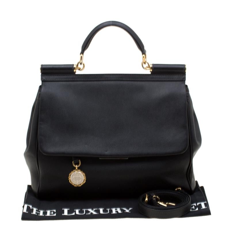 Dolce and Gabbana Black Leather Large Miss Sicily Tote 7
