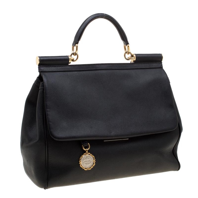 Women's Dolce and Gabbana Black Leather Large Miss Sicily Tote