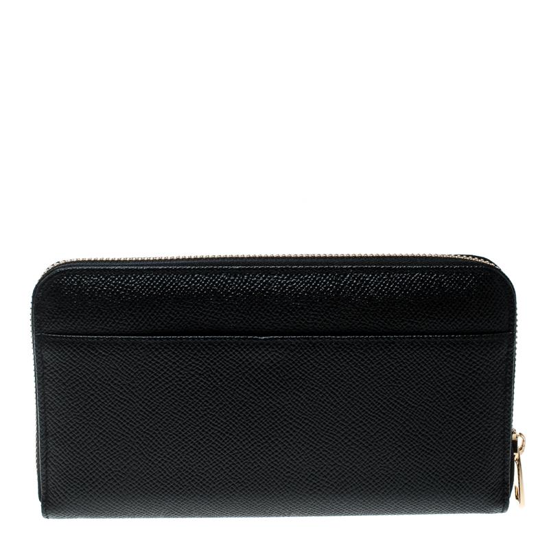 Women's Dolce and Gabbana Black Leather Logo Zip Around Wallet