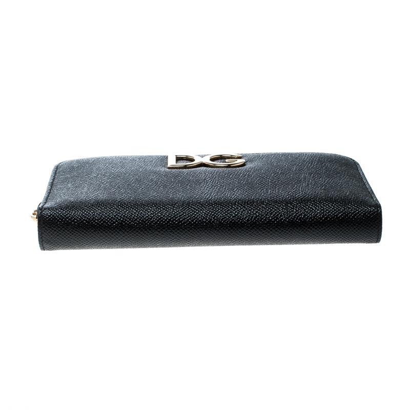 Dolce and Gabbana Black Leather Logo Zip Around Wallet 1
