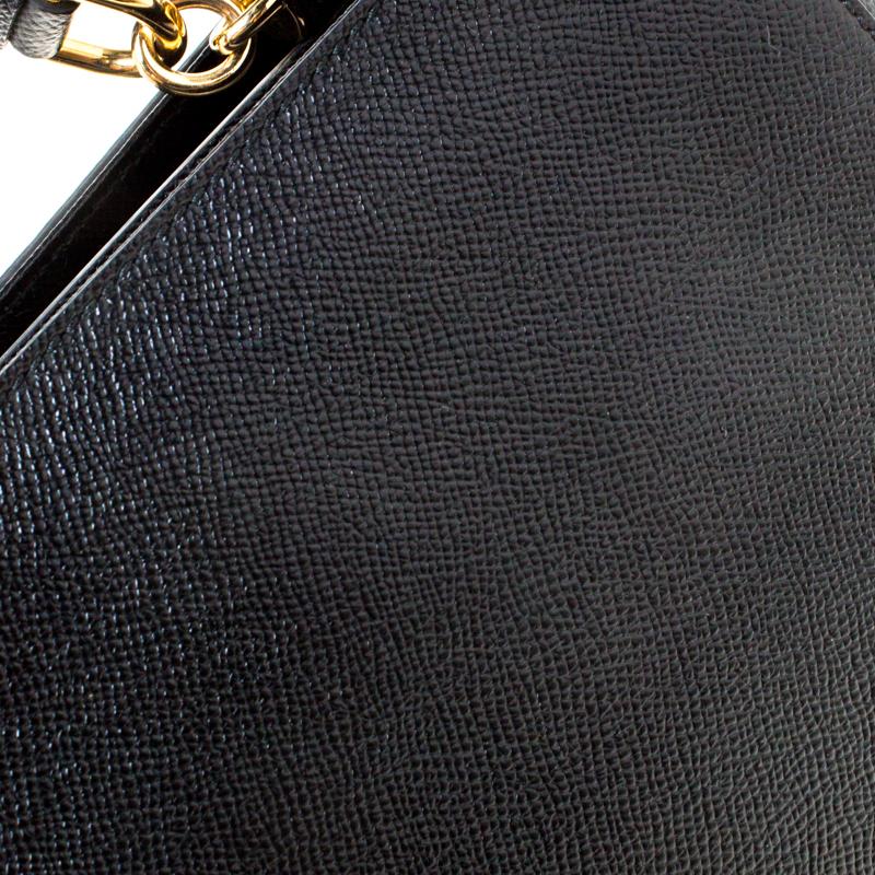Dolce and Gabbana Black Leather Medium Miss Sicily Top Handle Bag 7