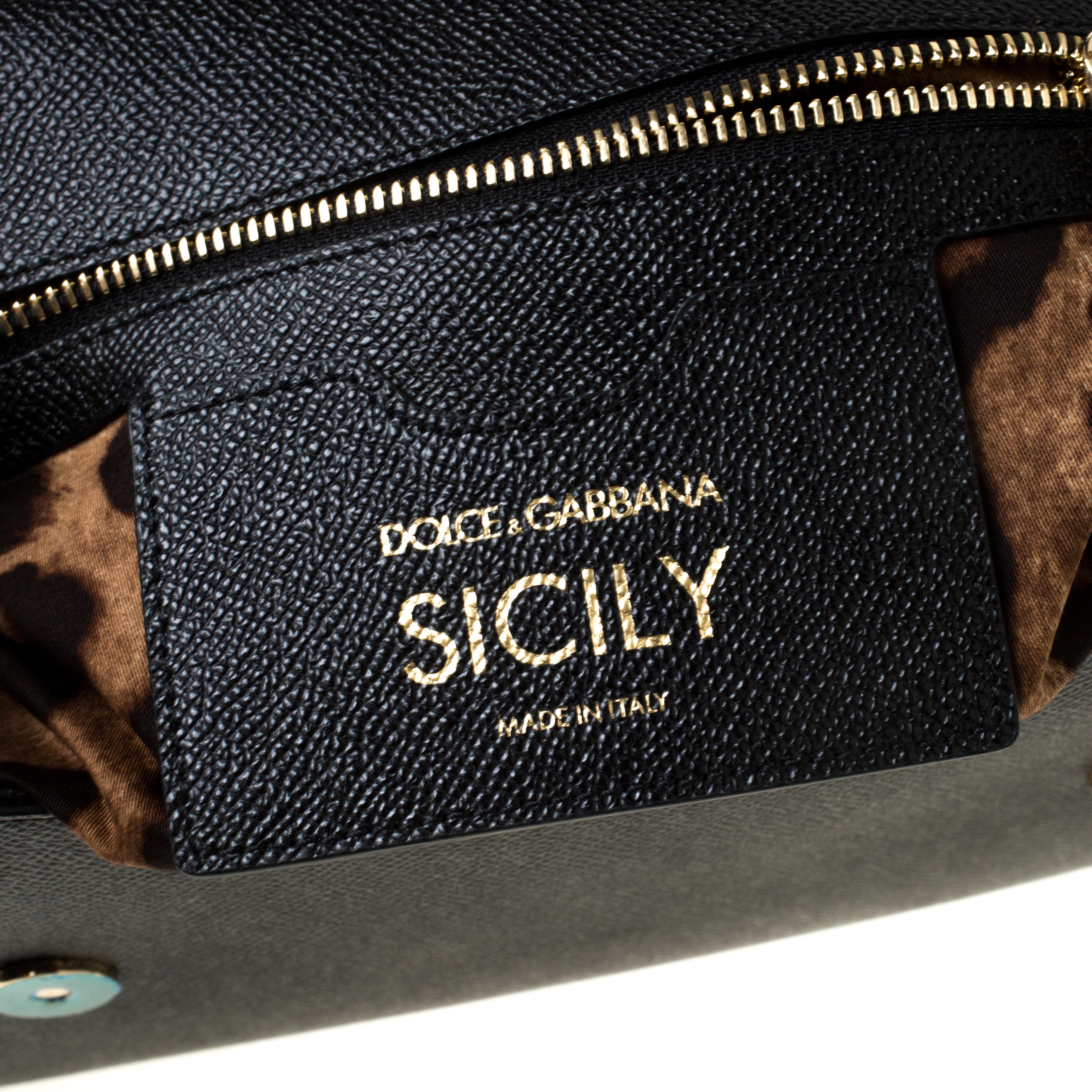Women's Dolce and Gabbana Black Leather Medium Miss Sicily Top Handle Bag