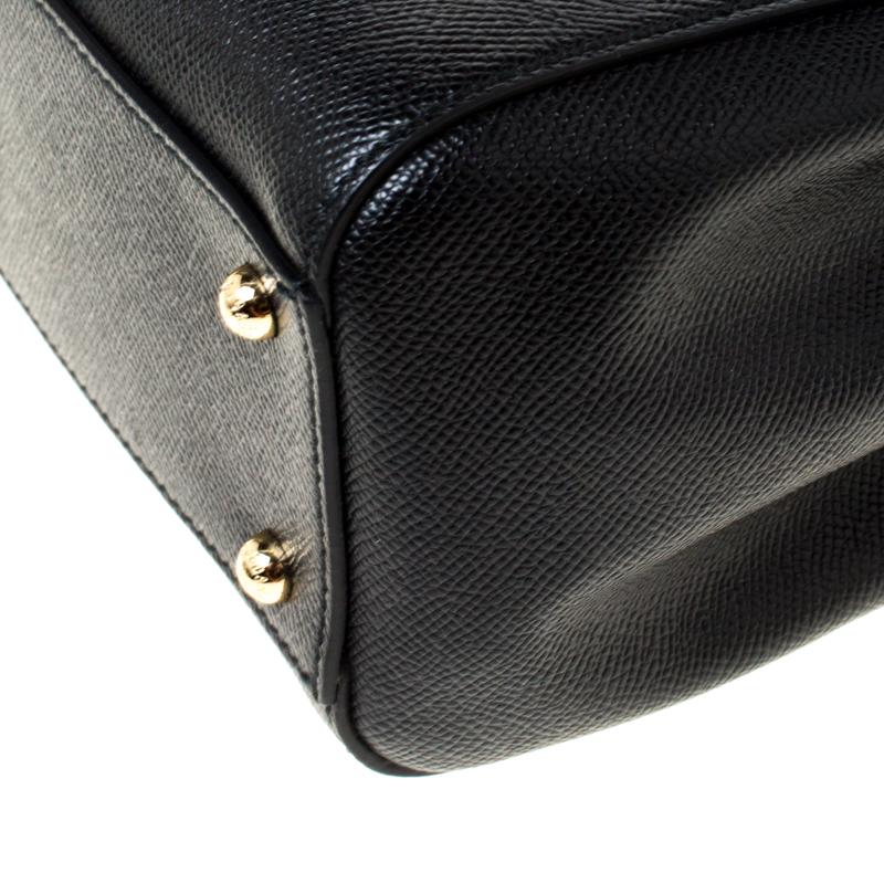 Dolce and Gabbana Black Leather Medium Miss Sicily Top Handle Bag 4