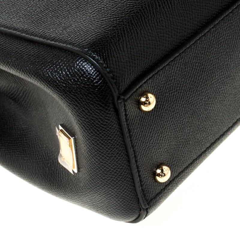 Dolce and Gabbana Black Leather Medium Miss Sicily Top Handle Bag 5
