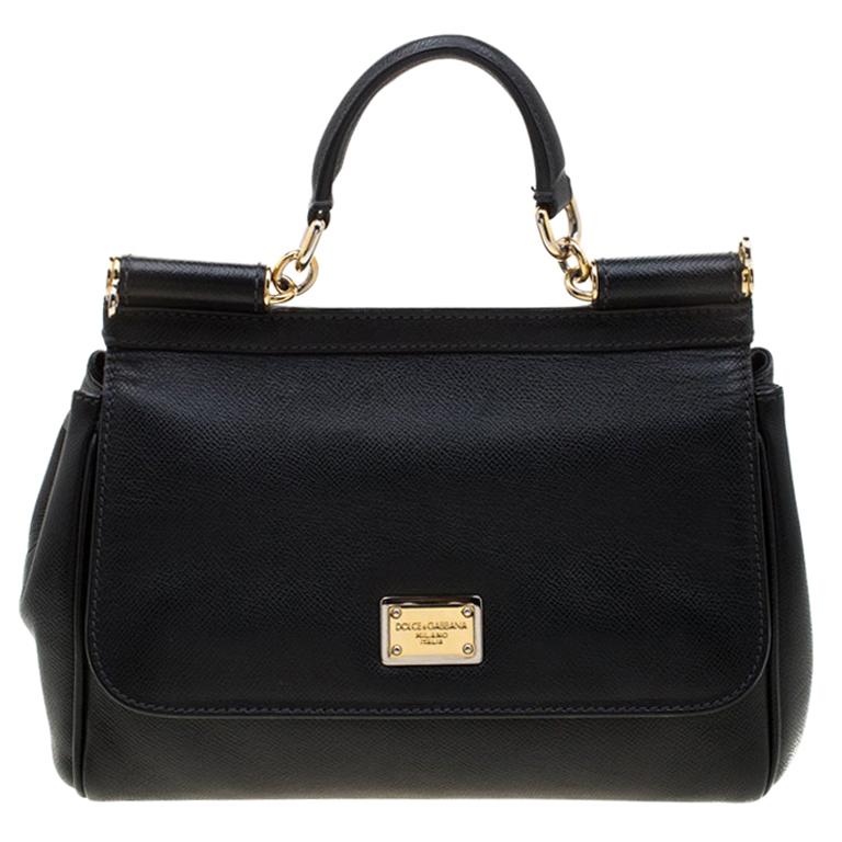 Dolce and Gabbana Black Leather Medium Miss Sicily Tote