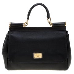 Dolce and Gabbana Black Leather Medium Miss Sicily Tote