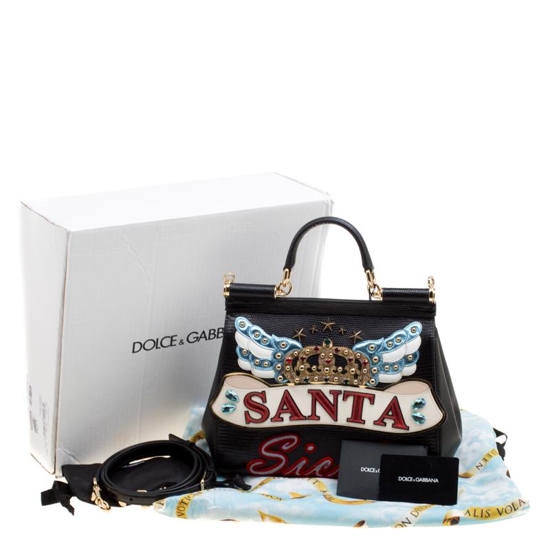 Dolce and Gabbana Black Leather Medium Sicily Santa Top Handle Bag 6