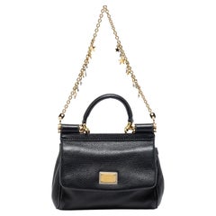 Dolce and Gabbana Black Leather Mini Miss Sicily Top Handle Bag