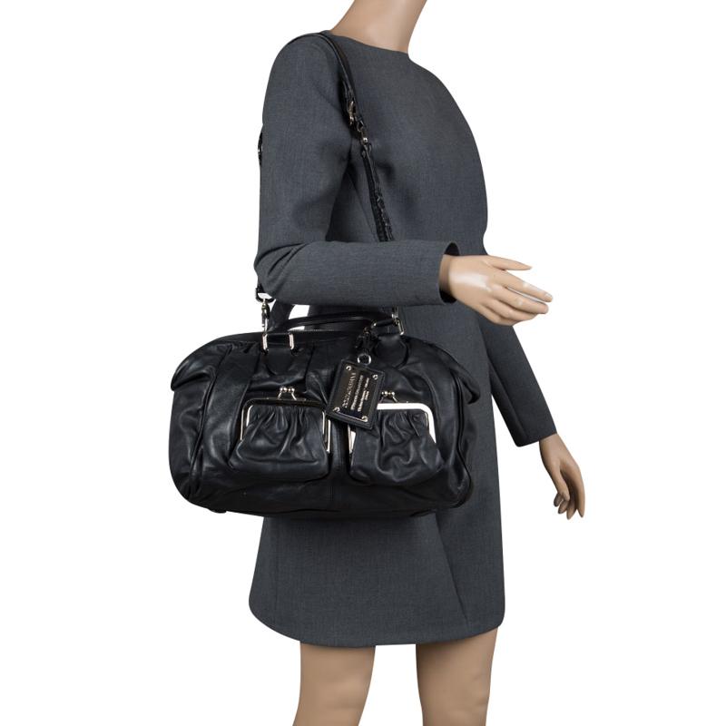 Dolce and Gabbana Black Leather Miss Curly Bag In Excellent Condition In Dubai, Al Qouz 2