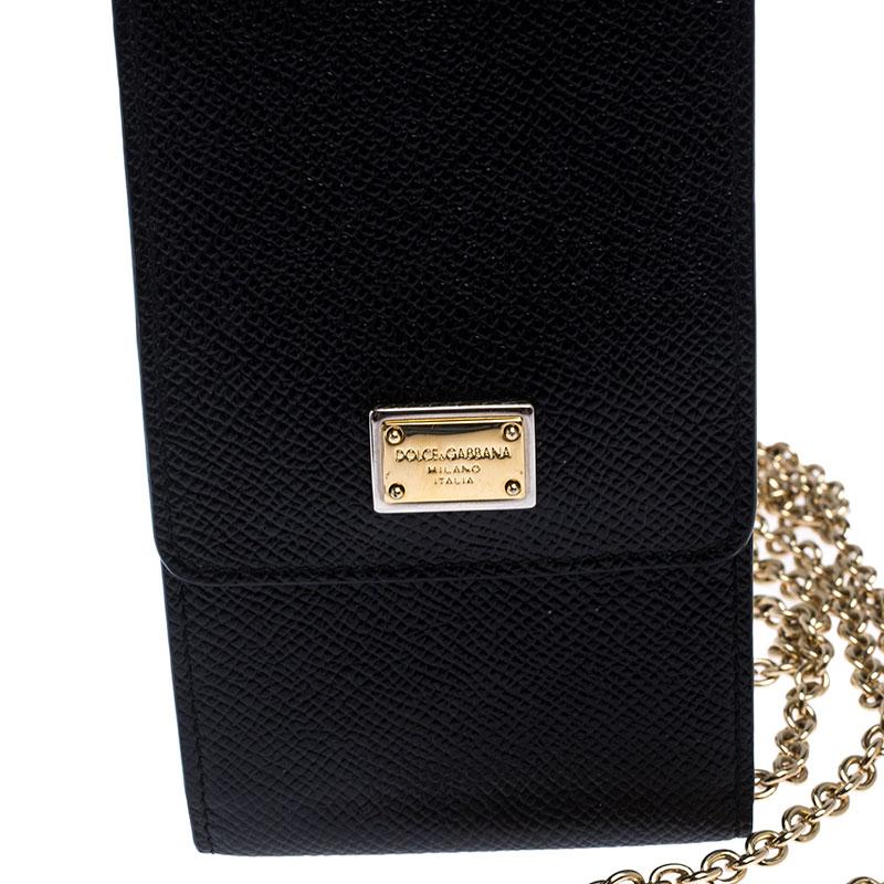 Dolce and Gabbana Black Leather Miss Sicily Phone Holder Crossbody Bag In Excellent Condition In Dubai, Al Qouz 2