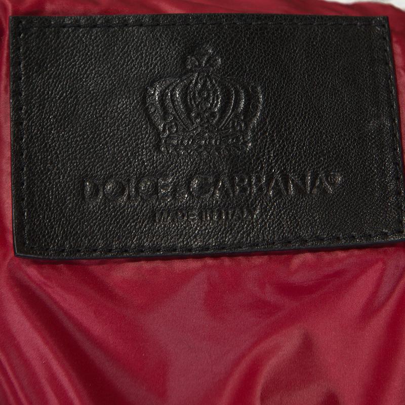 Dolce and Gabbana Black Leather Patch Detail Bomber Jacket L 1