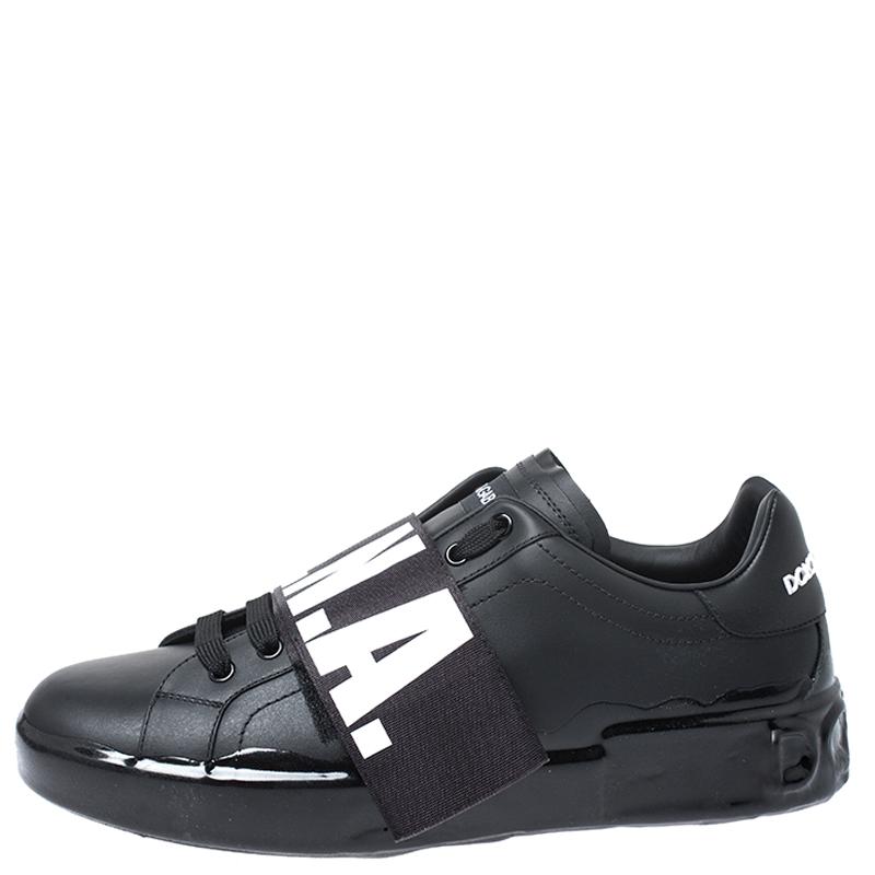 Men's Dolce and Gabbana Black Leather Portofino Low Top Sneakers Size 42