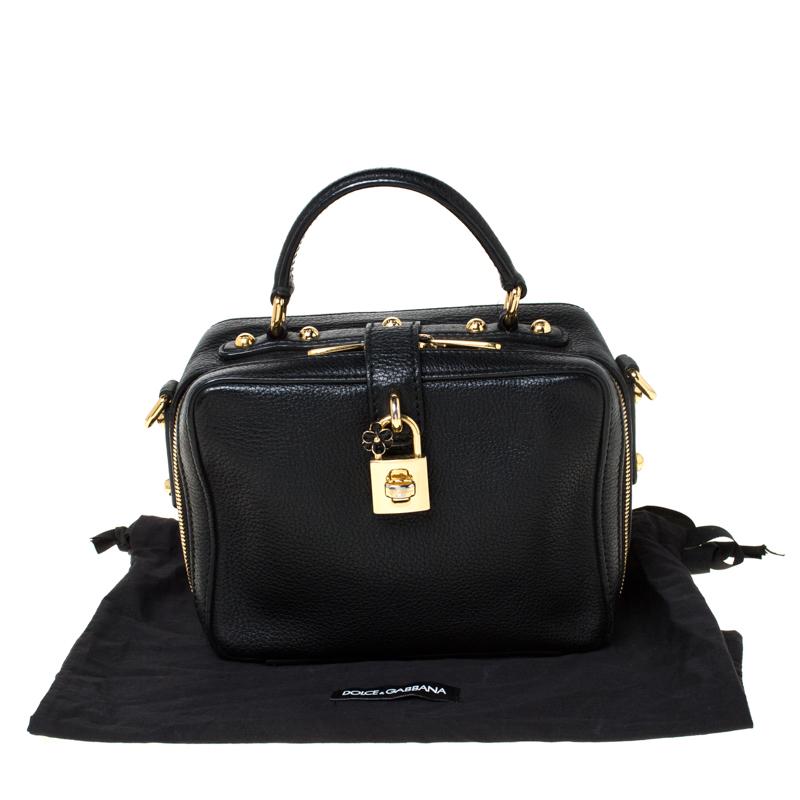 Dolce and Gabbana Black Leather Rosaria Box Top Handle Bag 6