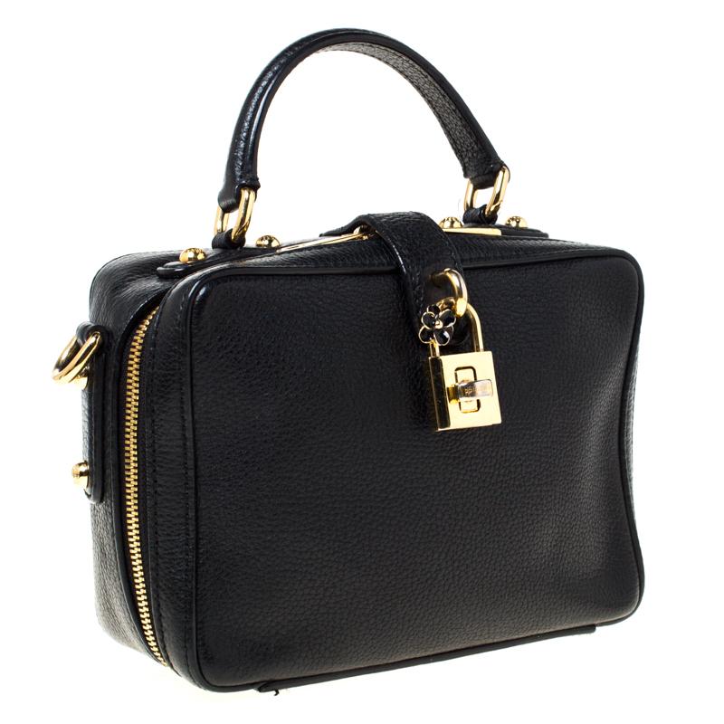 Women's Dolce and Gabbana Black Leather Rosaria Box Top Handle Bag