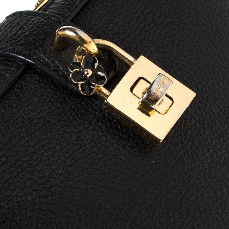 Dolce and Gabbana Black Leather Rosaria Box Top Handle Bag 3