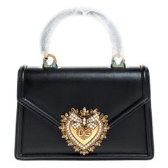 Dolce and Gabbana Black Leather Small Devotion Top Handle Bag