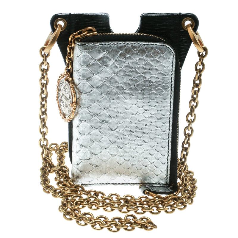 Dolce and Gabbana Black/Metallic Silver Leather Phone Case