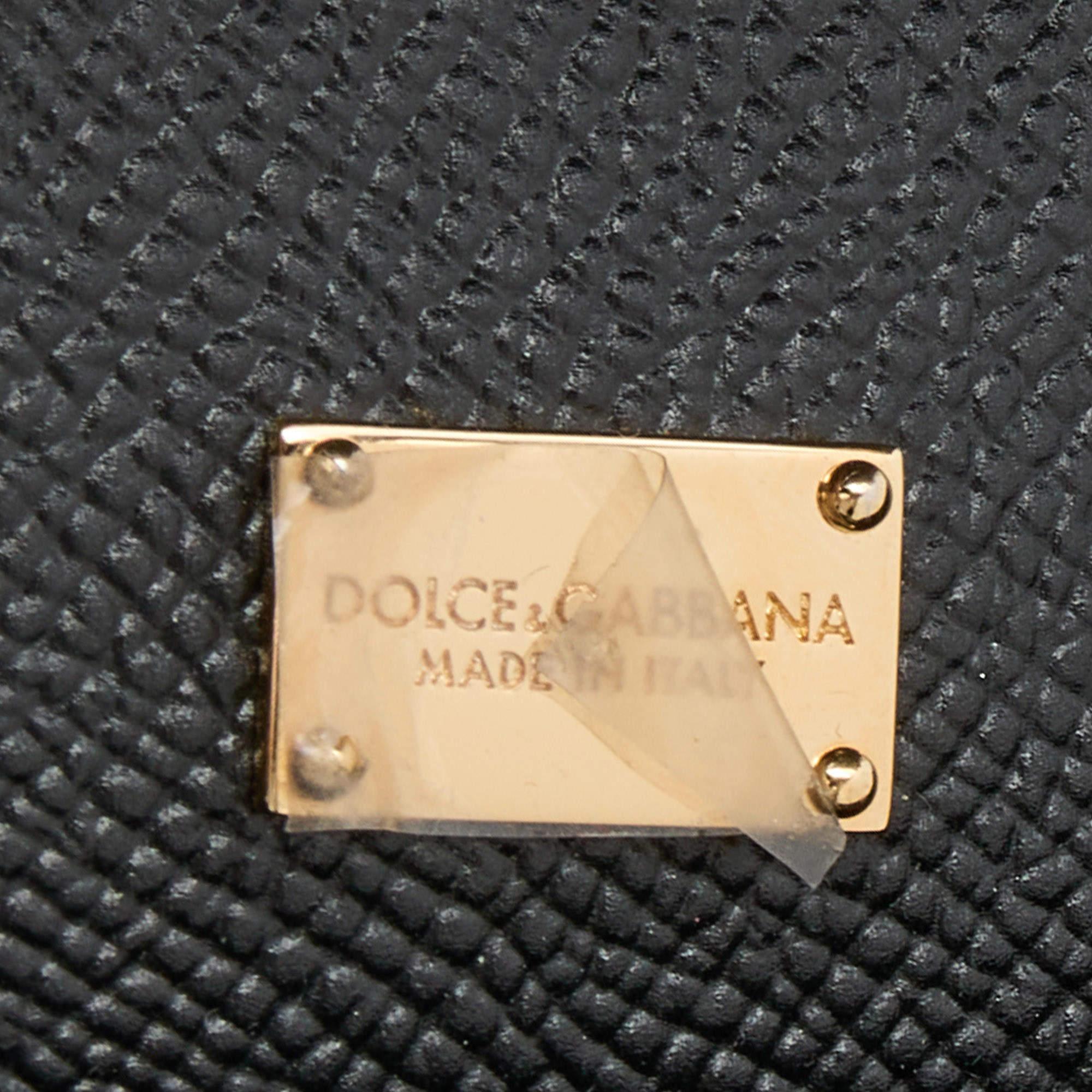 Dolce and Gabbana Black Multicolor Tulip Print Leather Medium Miss Sicily  3