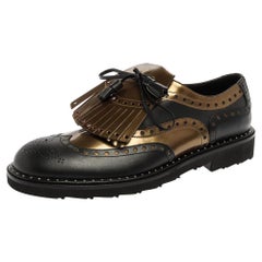 Dolce and Gabbana Black/Olive Patent Leather And Leather Derby Oxfords Size 41