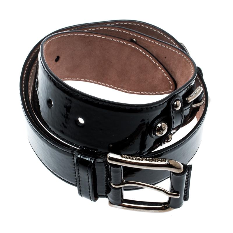 Brown Dolce and Gabbana Black Patent Leather Belt Size 85CM