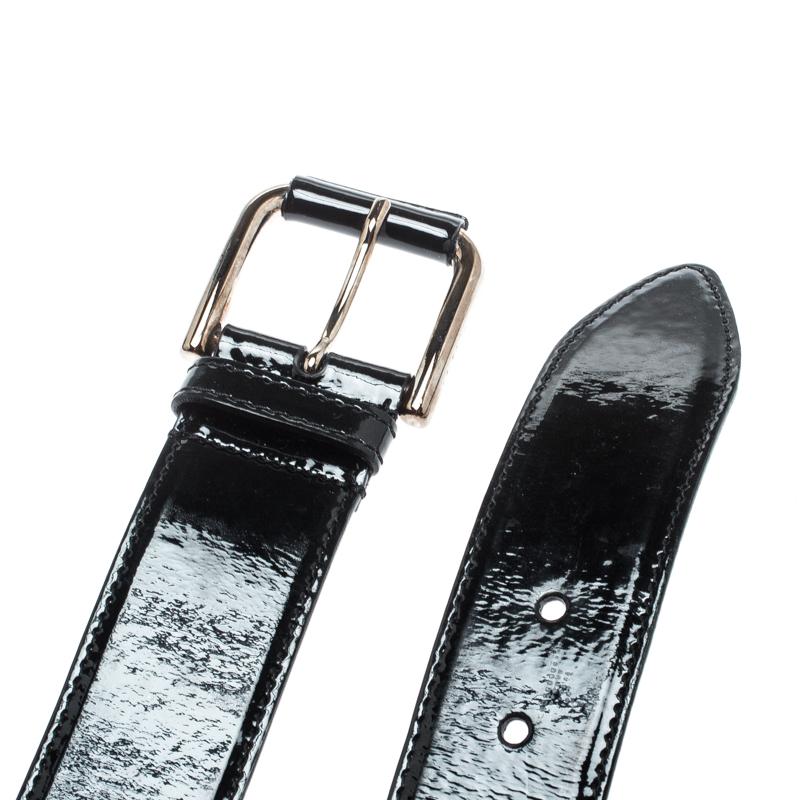 Dolce and Gabbana Black Patent Leather Belt Size 85CM In Good Condition In Dubai, Al Qouz 2