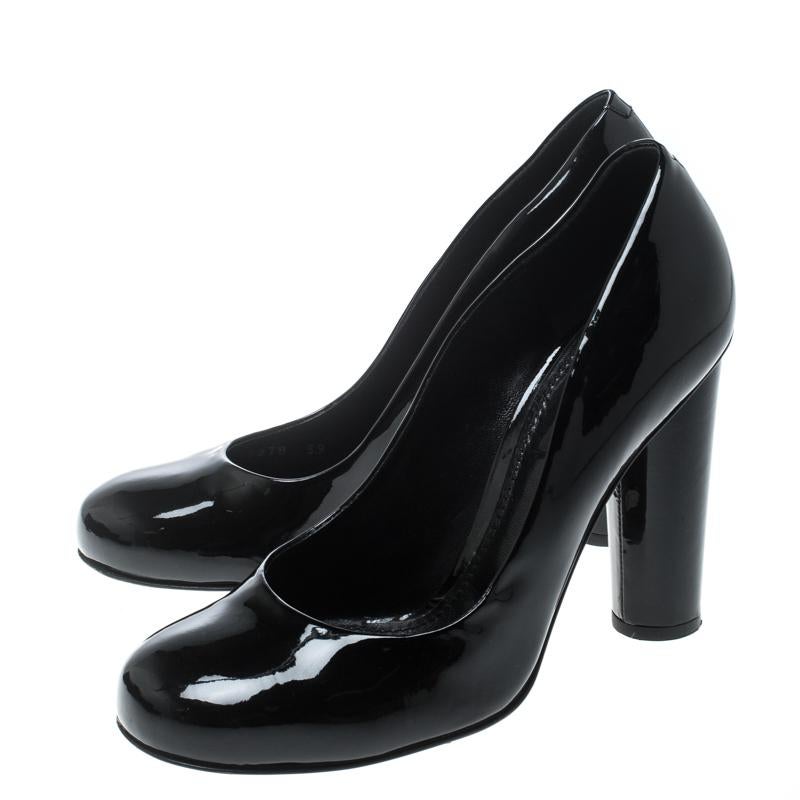 Women's Dolce and Gabbana Black Patent Leather Block Heel Pumps Size 39