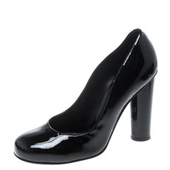 Dolce and Gabbana Black Patent Leather Block Heel Pumps Size 39