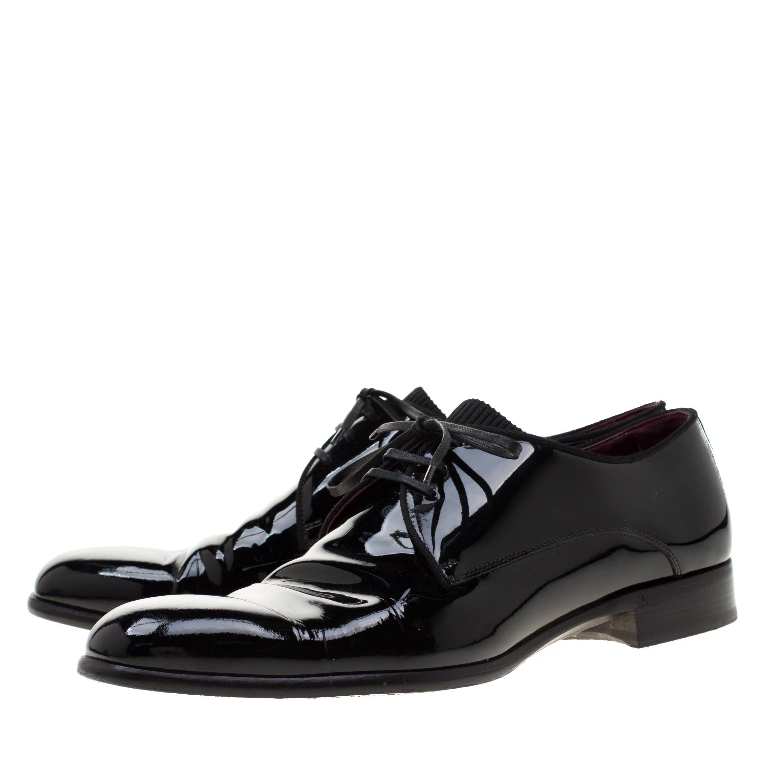Dolce and Gabbana Black Patent Leather Derby Oxford Shoes Size 43 1