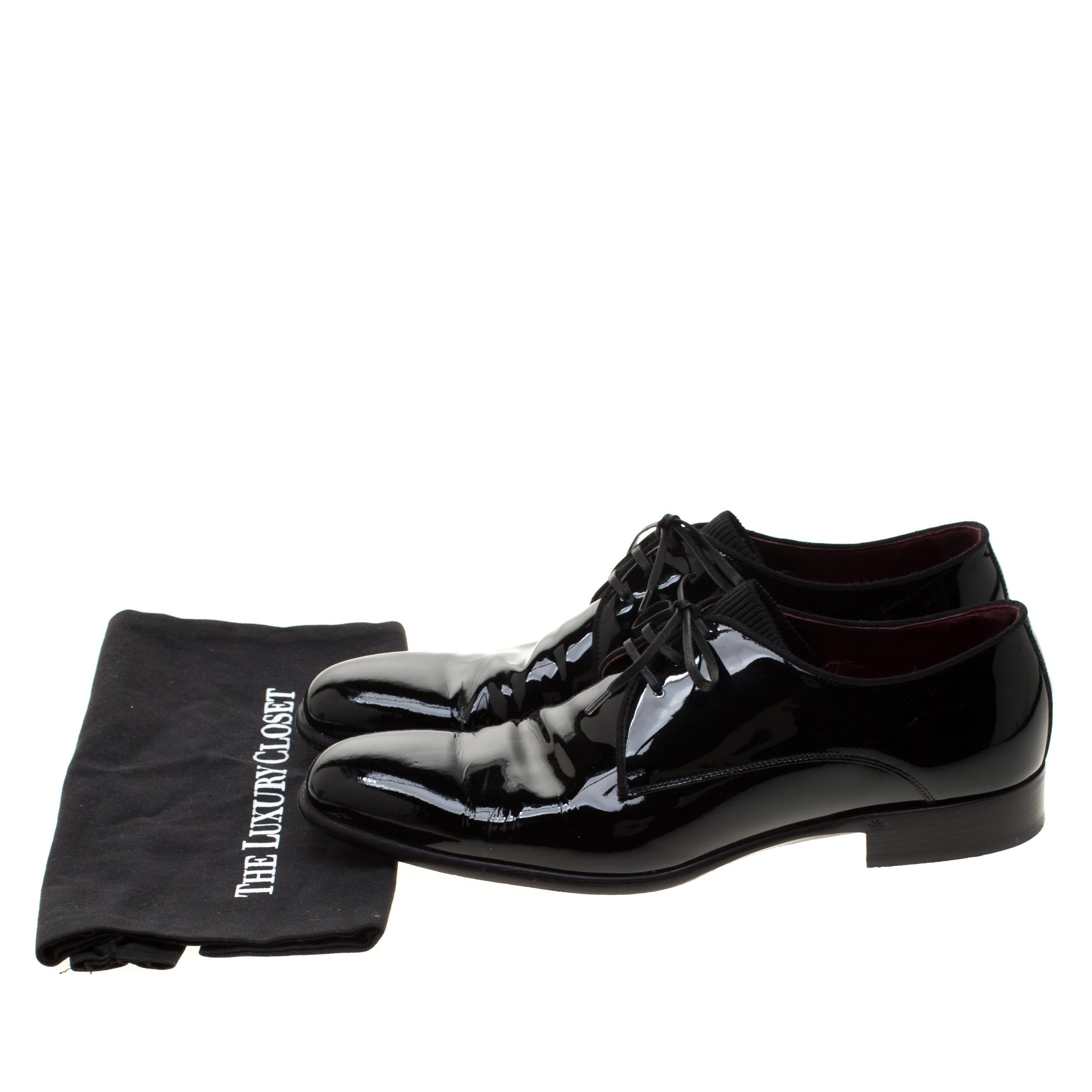Dolce and Gabbana Black Patent Leather Derby Oxford Shoes Size 43 2