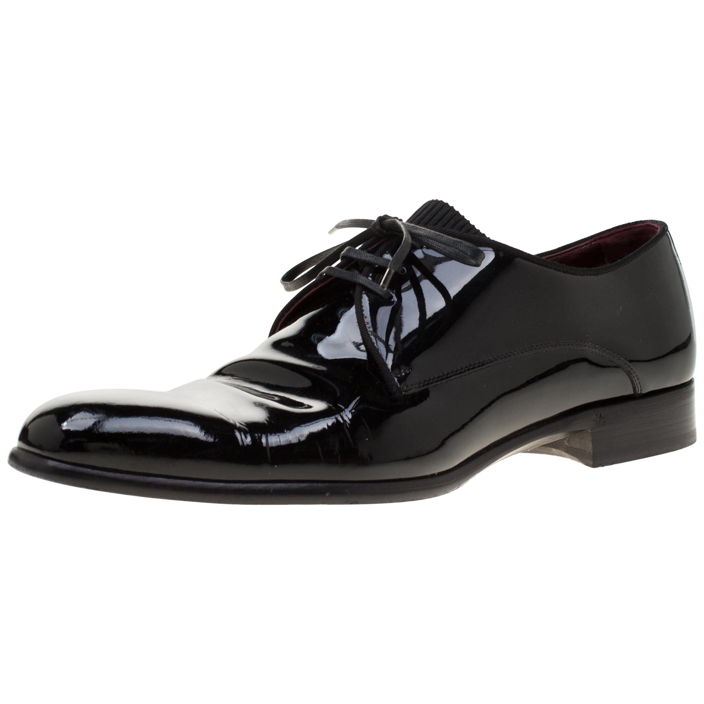 Dolce and Gabbana Black Patent Leather Derby Oxford Shoes Size 43