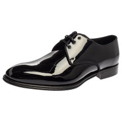 Dolce and Gabbana Black Patent Leather Lace Up Oxfords Size 41.5