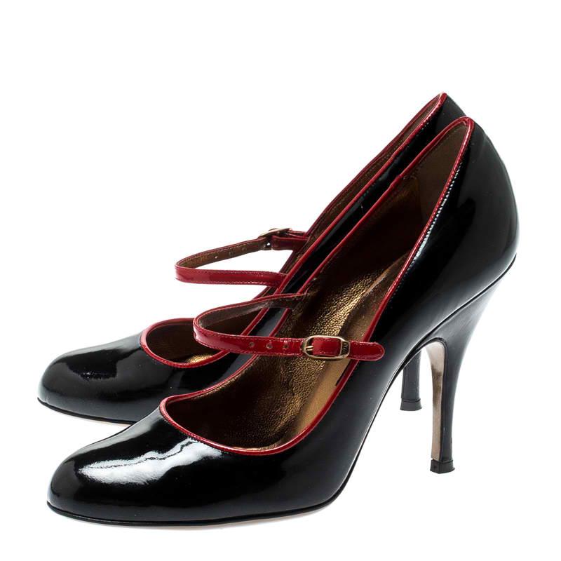 Dolce and Gabbana Black Patent Leather Mary Jane Pumps Size 37.5 3