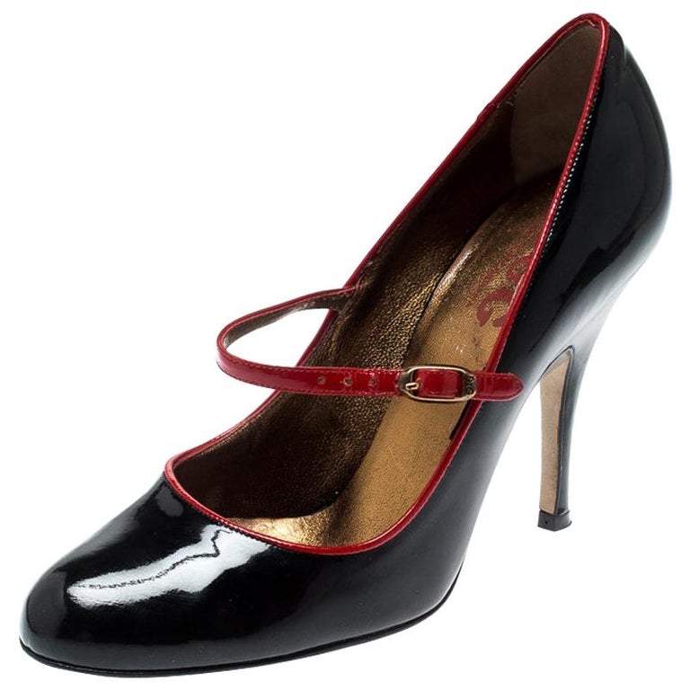 Dolce and Gabbana Black Patent Leather Mary Jane Pumps Size 37.5 For ...