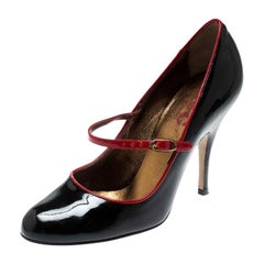 Dolce and Gabbana Black Patent Leather Mary Jane Pumps Size 37.5