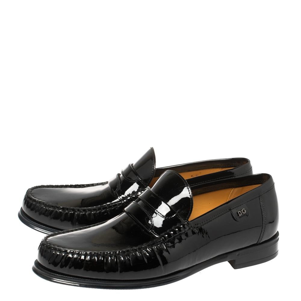 Dolce and Gabbana Black Patent Leather Penny Loafers Size 40 1