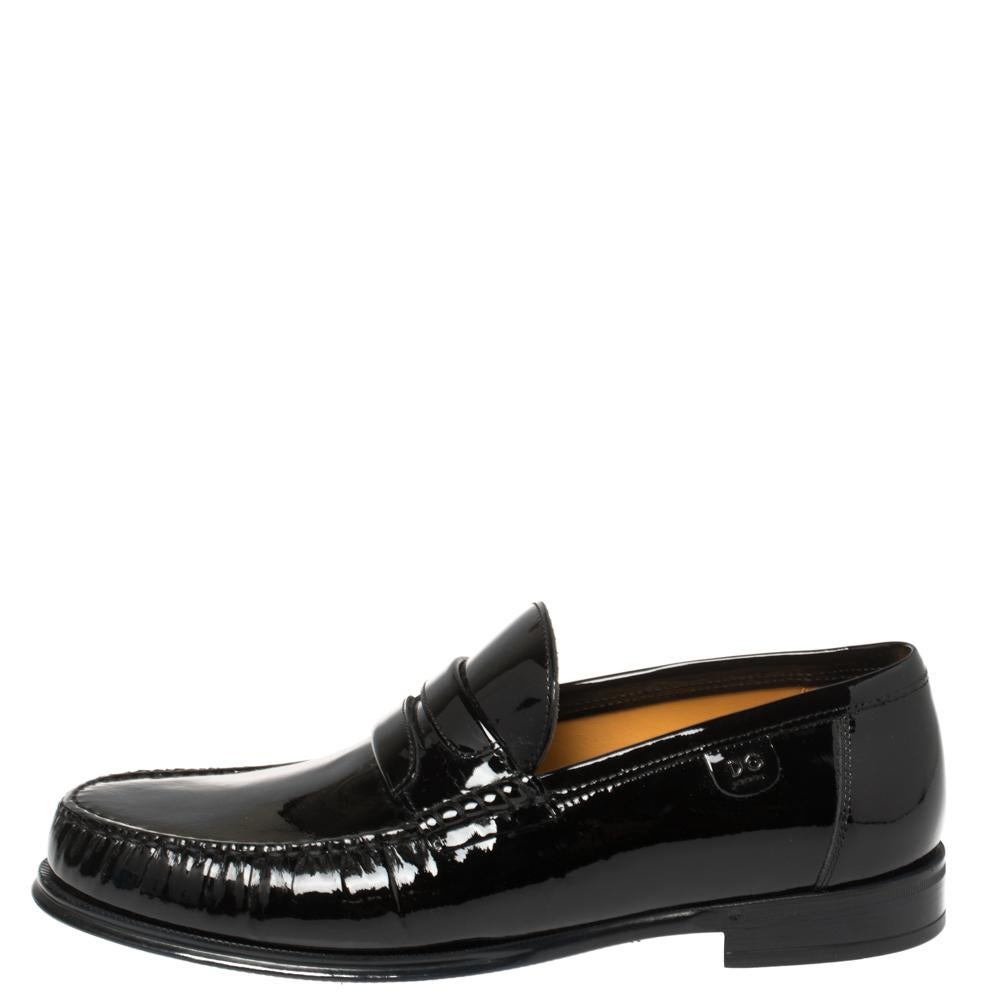 Dolce and Gabbana Black Patent Leather Penny Loafers Size 40 3