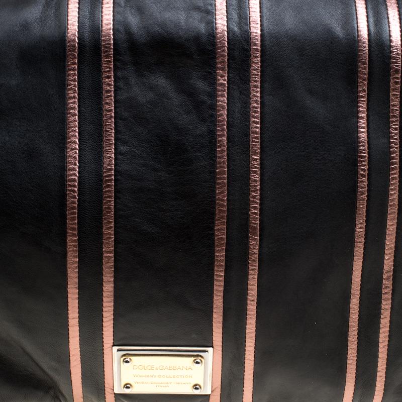 Dolce and Gabbana Black/Pink Leather Stripe Miss Charles Shoulder Bag 1