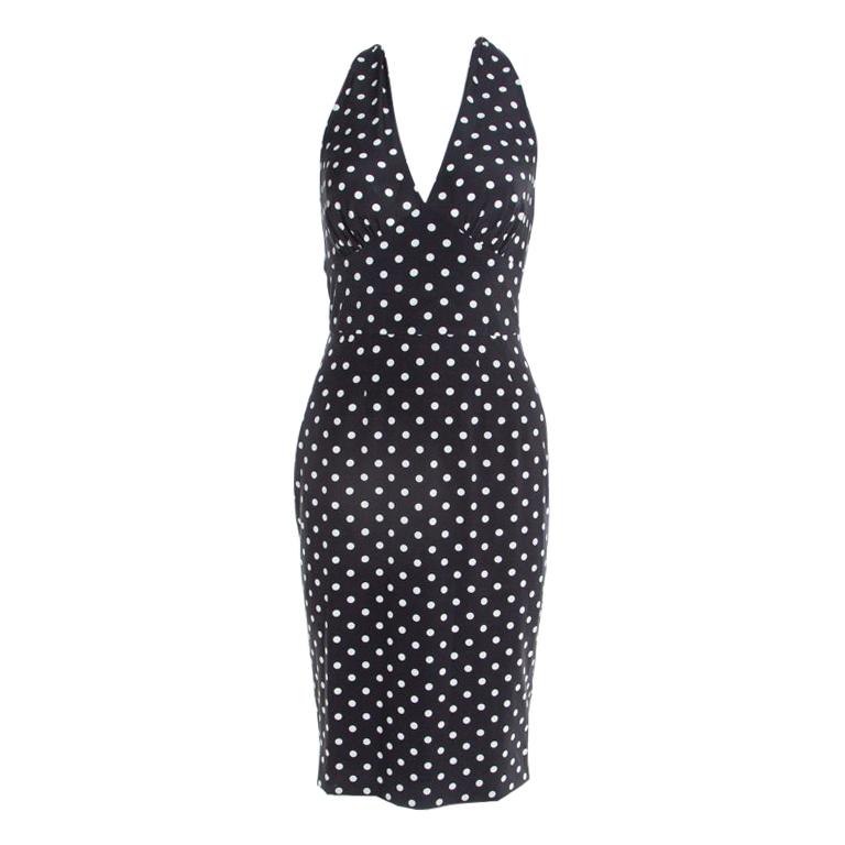 Dolce and Gabbana Black Polka Dotted Silk Halter Dress S For Sale at ...