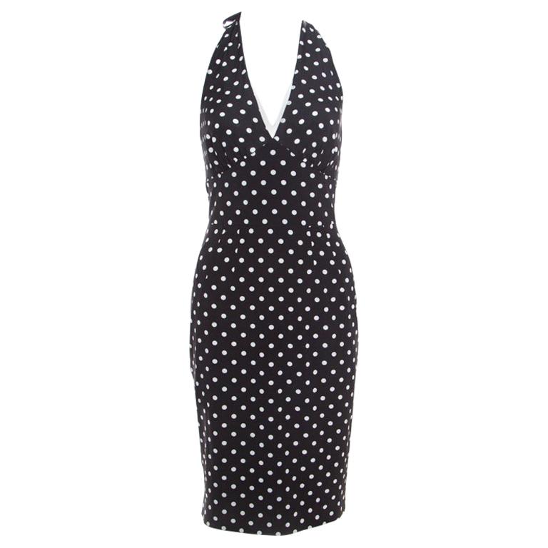 Dolce and Gabbana Black Polka Dotted Silk Halter Dress S For Sale at ...