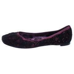 Used Dolce and Gabbana Black/Purple Lace and Satin Ballet Flats Size 39