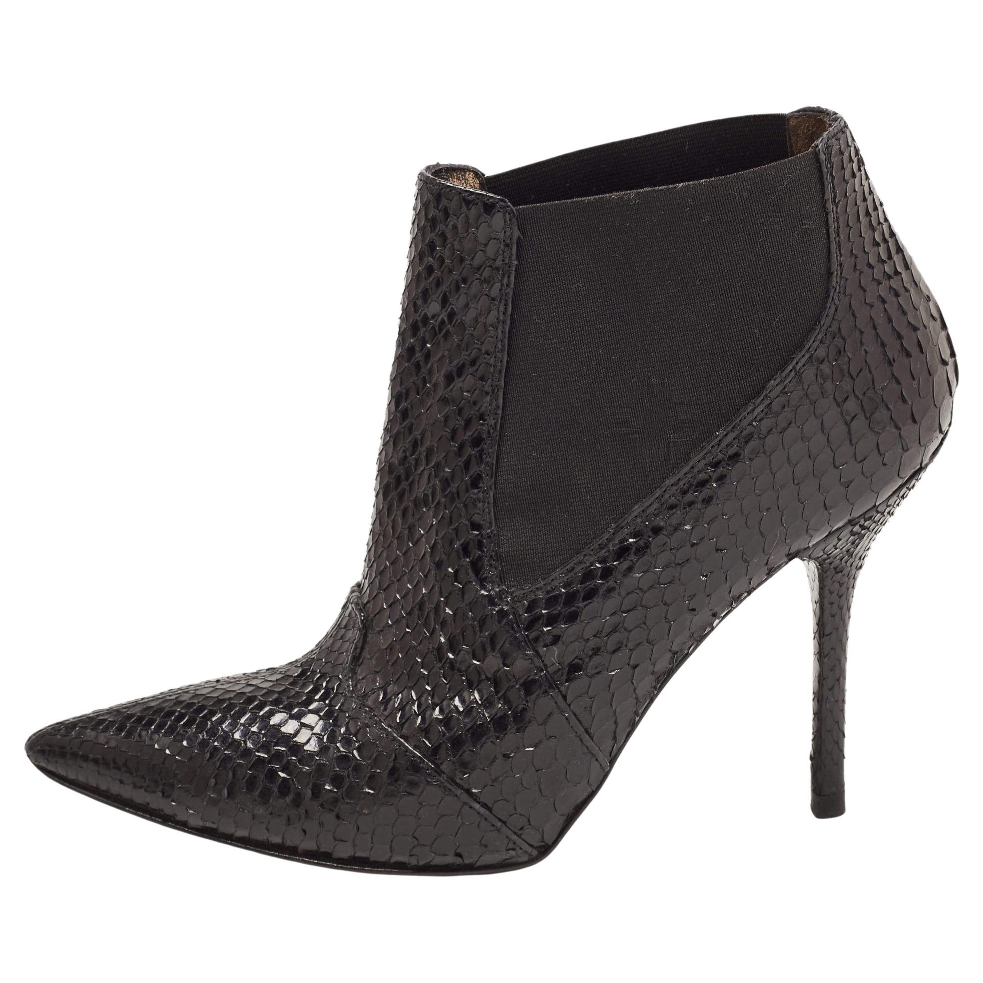 Dolce and Gabbana Black Python Ankle Boots Size 36.5 For Sale