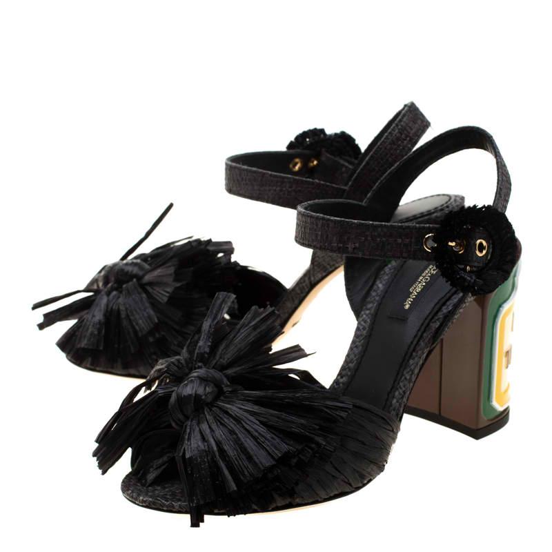 Dolce and Gabbana Black Raffia Keira Ankle Strap Sandals Size 36 1