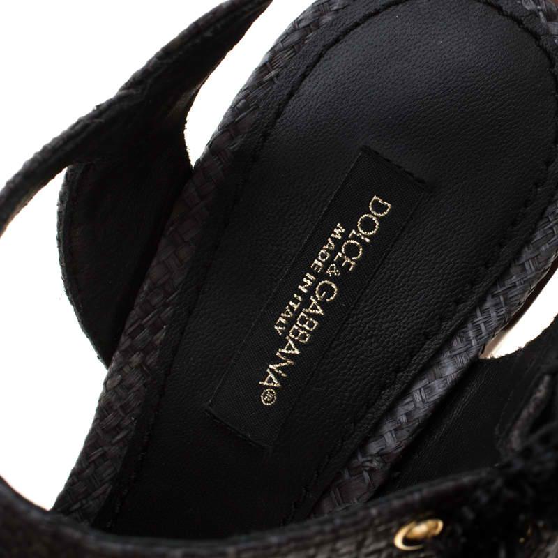 Dolce and Gabbana Black Raffia Keira Ankle Strap Sandals Size 36 2