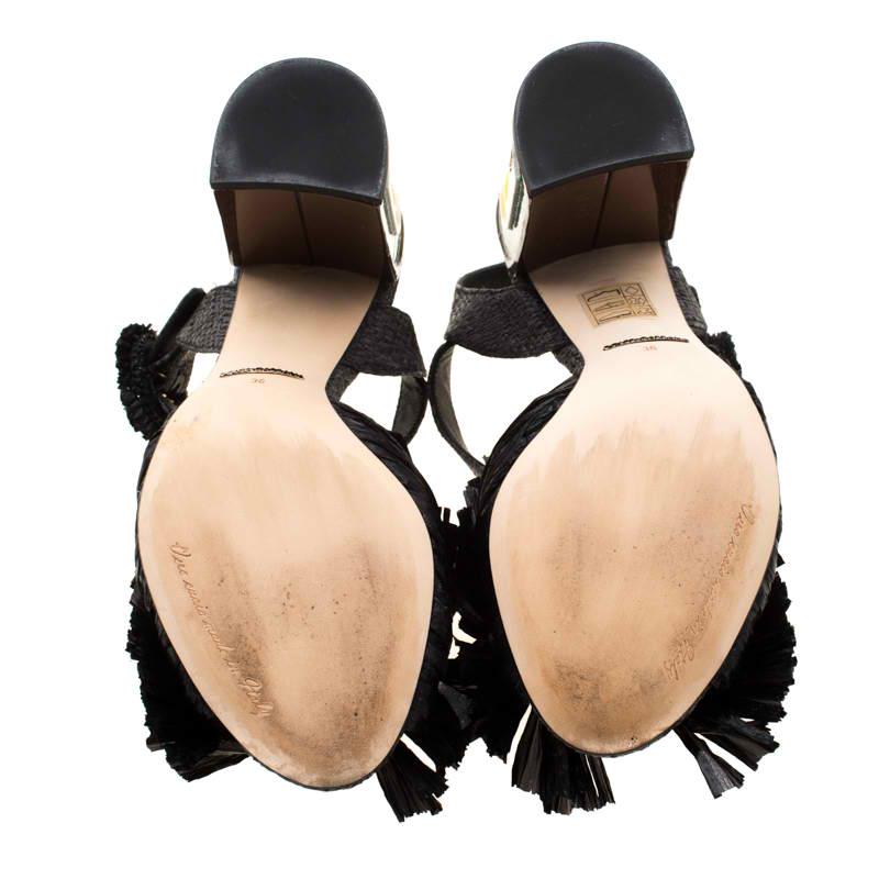 Dolce and Gabbana Black Raffia Keira Ankle Strap Sandals Size 36 3
