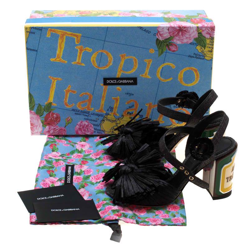 Dolce and Gabbana Black Raffia Keira Ankle Strap Sandals Size 36 4
