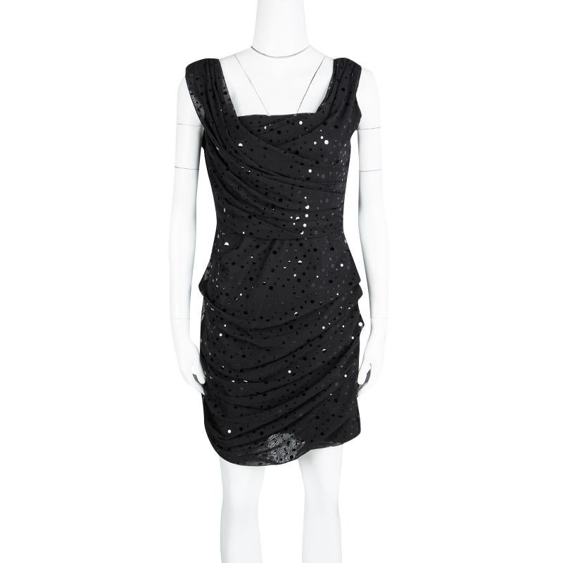 Dolce and Gabbana Black Ruched Embellished Sleeveless Dress L In Excellent Condition In Dubai, Al Qouz 2