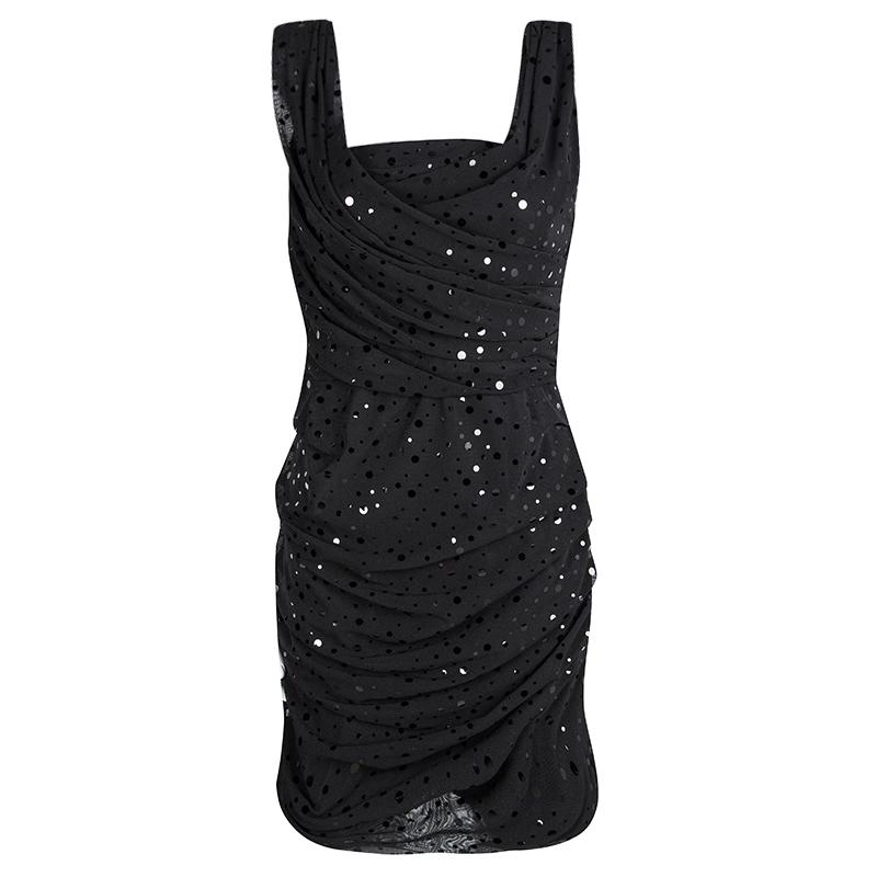 Dolce and Gabbana Black Ruched Embellished Sleeveless Dress L