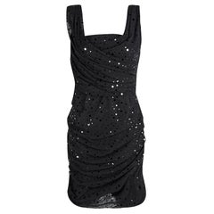 Dolce and Gabbana Black Ruched Embellished Sleeveless Dress L Dolce and Gabbana Black Ruched Embellished Sleeveless Dress L