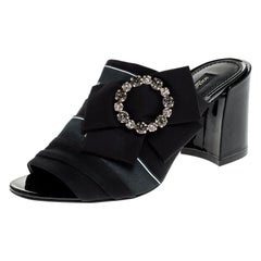 Dolce and Gabbana Black Satin Crystal Embellished Bow Mules Size 36